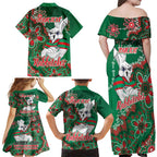 Personalised Rabbitohs NAIDOC Week 2024 Family Matching Off Shoulder Maxi Dress and Hawaiian Shirt Aboriginal Fire Burning Sparks
