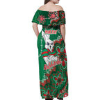 Personalised Rabbitohs NAIDOC Week 2024 Family Matching Off Shoulder Maxi Dress and Hawaiian Shirt Aboriginal Fire Burning Sparks