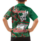Personalised Rabbitohs NAIDOC Week 2024 Family Matching Off Shoulder Short Dress and Hawaiian Shirt Aboriginal Fire Burning Sparks