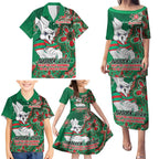 Personalised Rabbitohs NAIDOC Week 2024 Family Matching Puletasi and Hawaiian Shirt Aboriginal Fire Burning Sparks