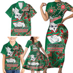 Personalised Rabbitohs NAIDOC Week 2024 Family Matching Short Sleeve Bodycon Dress and Hawaiian Shirt Aboriginal Fire Burning Sparks