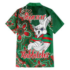 Personalised Rabbitohs NAIDOC Week 2024 Family Matching Short Sleeve Bodycon Dress and Hawaiian Shirt Aboriginal Fire Burning Sparks