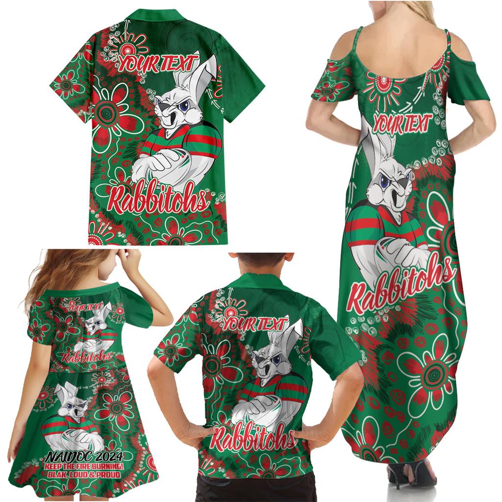 Personalised Rabbitohs NAIDOC Week 2024 Family Matching Summer Maxi Dress and Hawaiian Shirt Aboriginal Fire Burning Sparks