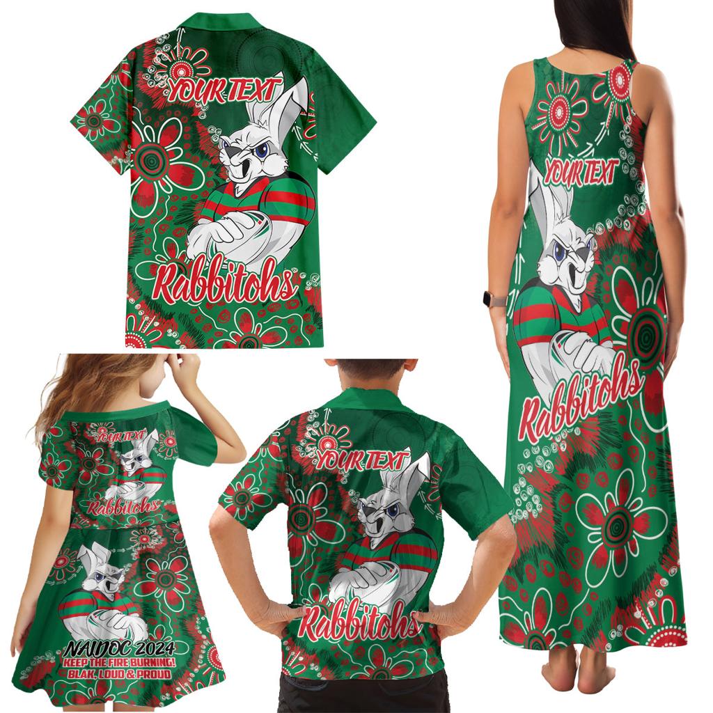 Personalised Rabbitohs NAIDOC Week 2024 Family Matching Tank Maxi Dress and Hawaiian Shirt Aboriginal Fire Burning Sparks