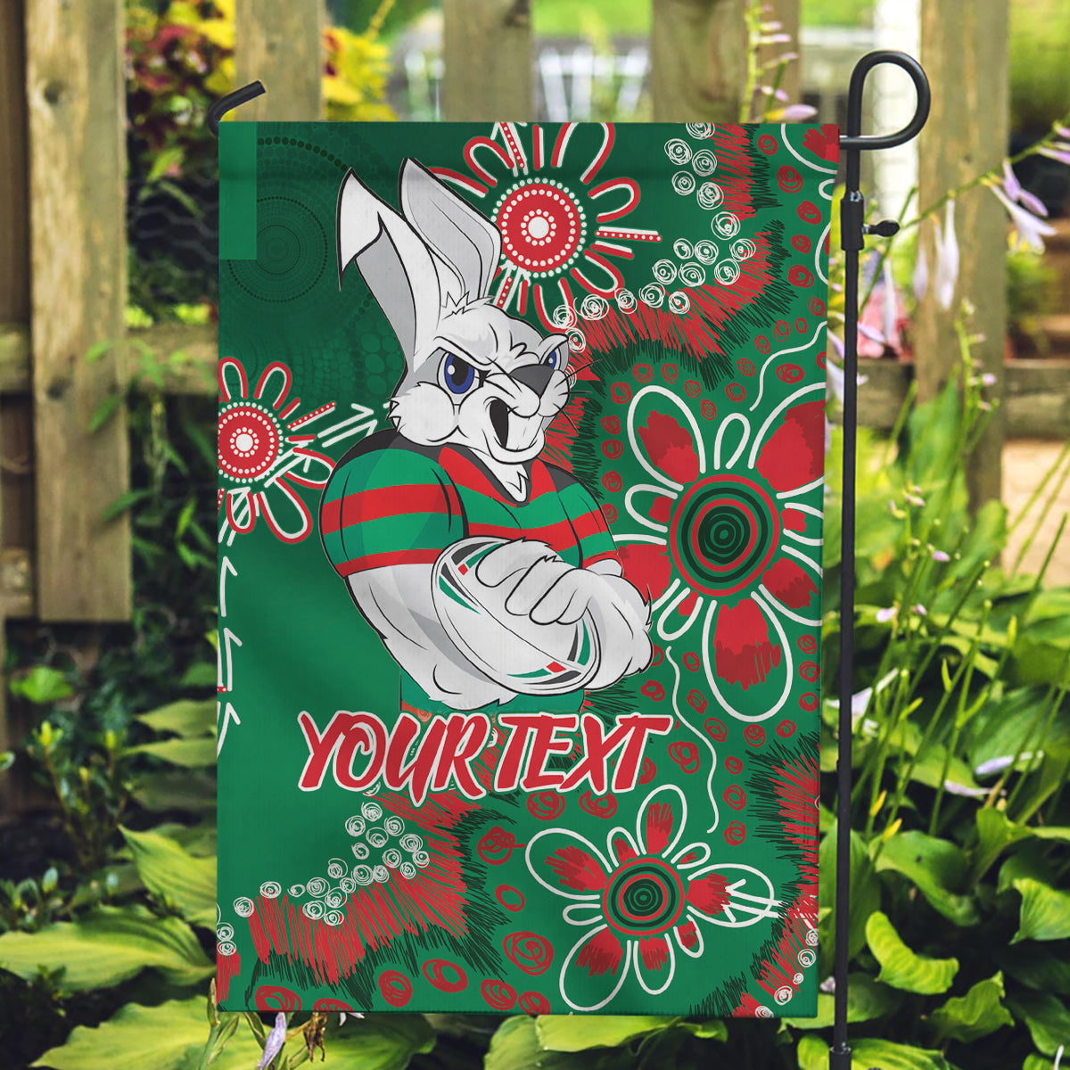 Personalised Rabbitohs NAIDOC Week 2024 Garden Flag Aboriginal Fire Burning Sparks