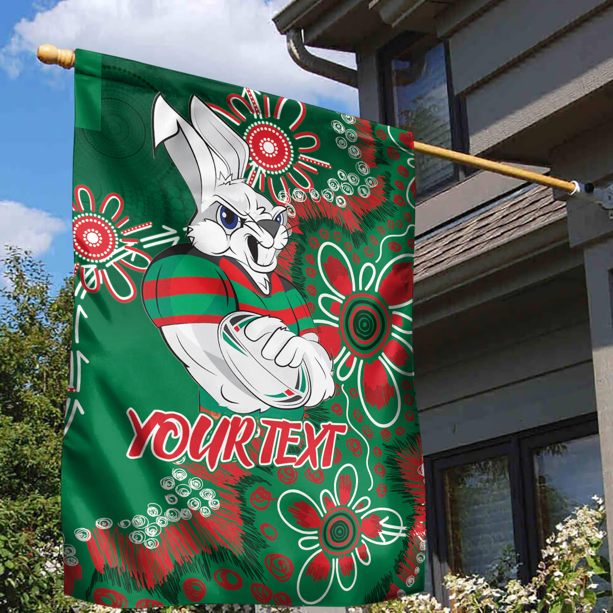 Personalised Rabbitohs NAIDOC Week 2024 Garden Flag Aboriginal Fire Burning Sparks