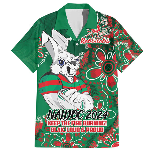 Personalised Rabbitohs NAIDOC Week 2024 Hawaiian Shirt Aboriginal Fire Burning Sparks