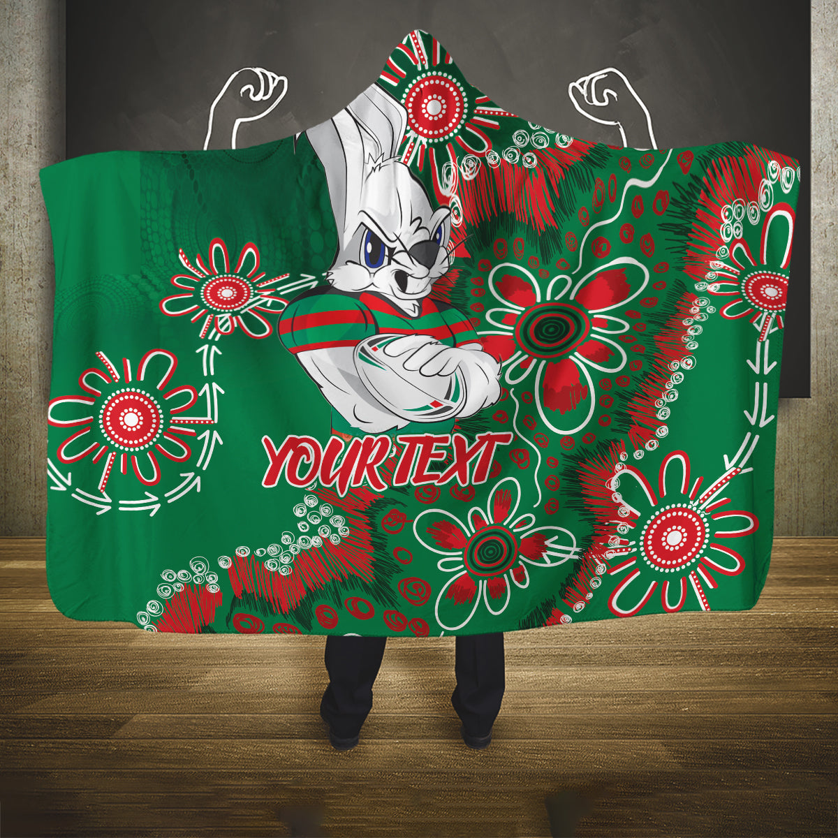 Personalised Rabbitohs NAIDOC Week 2024 Hooded Blanket Aboriginal Fire Burning Sparks