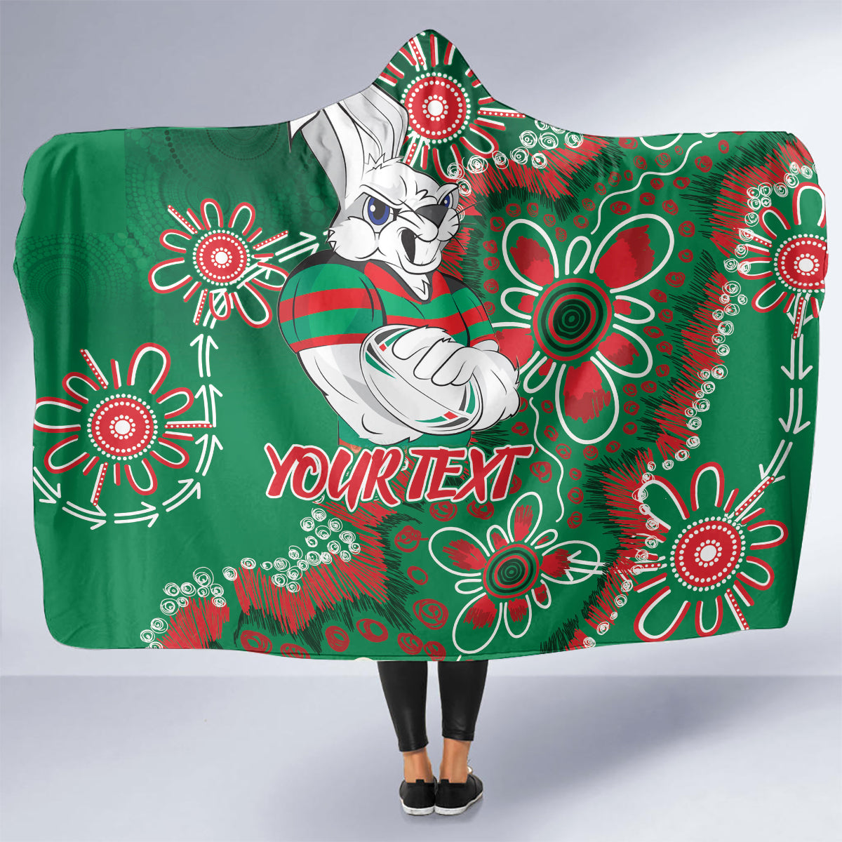 Personalised Rabbitohs NAIDOC Week 2024 Hooded Blanket Aboriginal Fire Burning Sparks