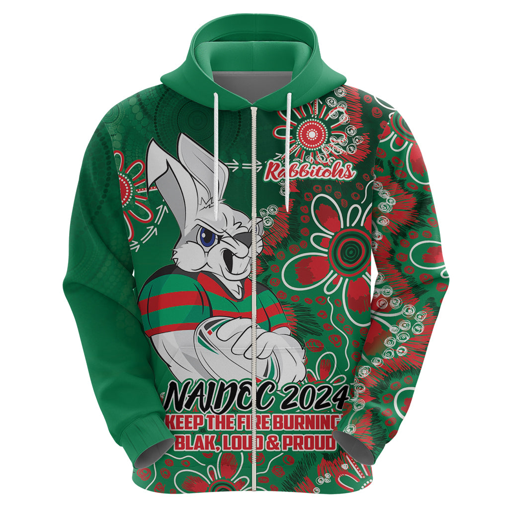 Personalised Rabbitohs NAIDOC Week 2024 Hoodie Aboriginal Fire Burning Sparks