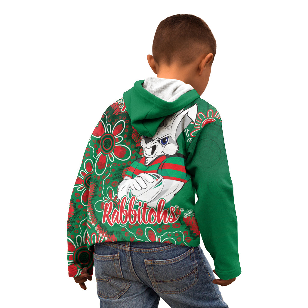 Personalised Rabbitohs NAIDOC Week 2024 Kid Hoodie Aboriginal Fire Burning Sparks