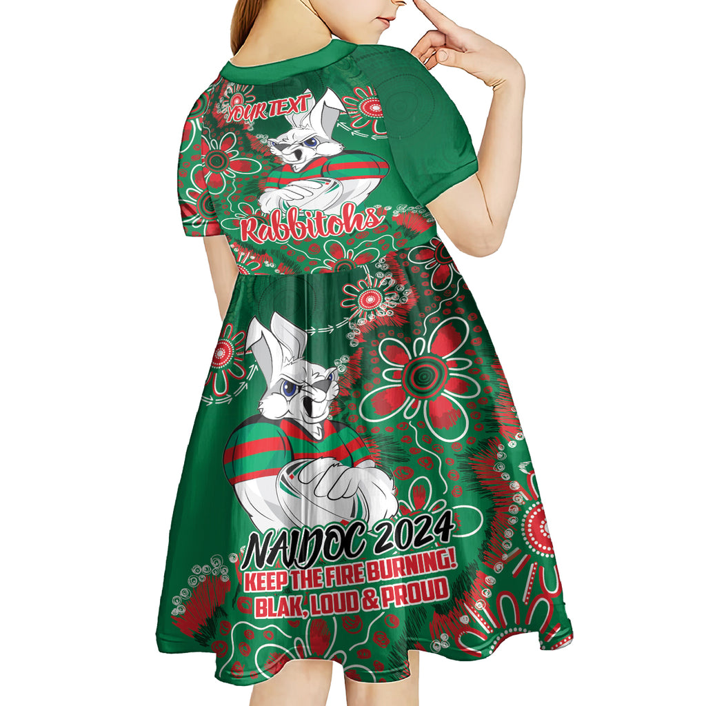 Personalised Rabbitohs NAIDOC Week 2024 Kid Short Sleeve Dress Aboriginal Fire Burning Sparks