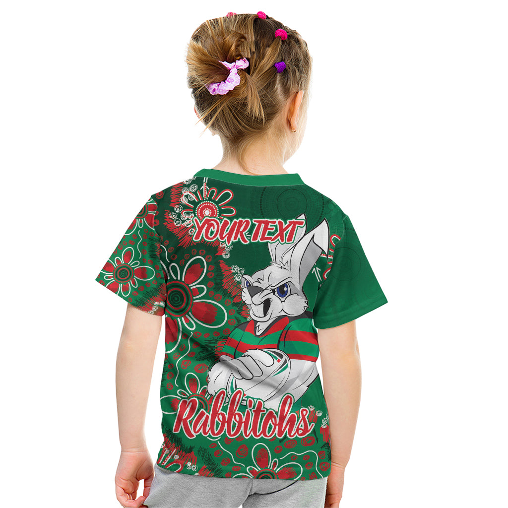Personalised Rabbitohs NAIDOC Week 2024 Kid T Shirt Aboriginal Fire Burning Sparks