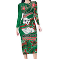 Personalised Rabbitohs NAIDOC Week 2024 Long Sleeve Bodycon Dress Aboriginal Fire Burning Sparks