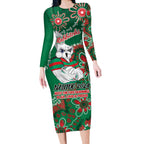 Personalised Rabbitohs NAIDOC Week 2024 Long Sleeve Bodycon Dress Aboriginal Fire Burning Sparks