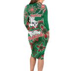 Personalised Rabbitohs NAIDOC Week 2024 Long Sleeve Bodycon Dress Aboriginal Fire Burning Sparks