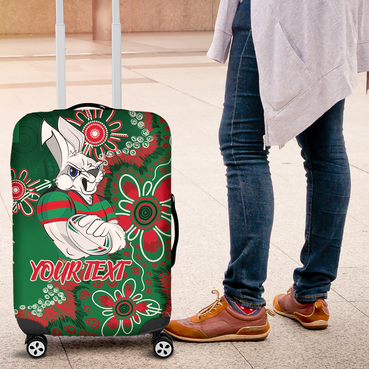 Personalised Rabbitohs NAIDOC Week 2024 Luggage Cover Aboriginal Fire Burning Sparks