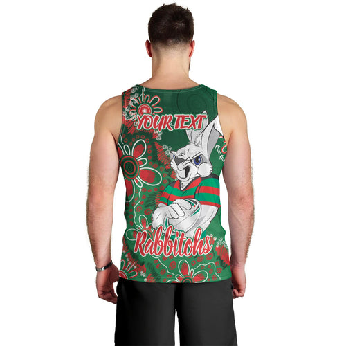 Personalised Rabbitohs NAIDOC Week 2024 Men Tank Top Aboriginal Fire Burning Sparks
