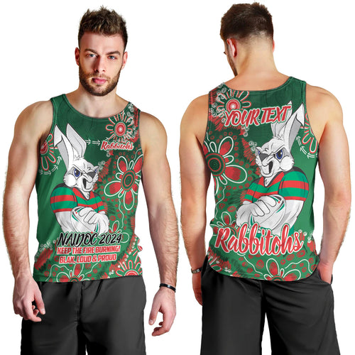 Personalised Rabbitohs NAIDOC Week 2024 Men Tank Top Aboriginal Fire Burning Sparks