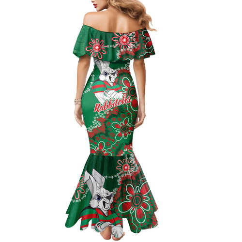 Personalised Rabbitohs NAIDOC Week 2024 Mermaid Dress Aboriginal Fire Burning Sparks