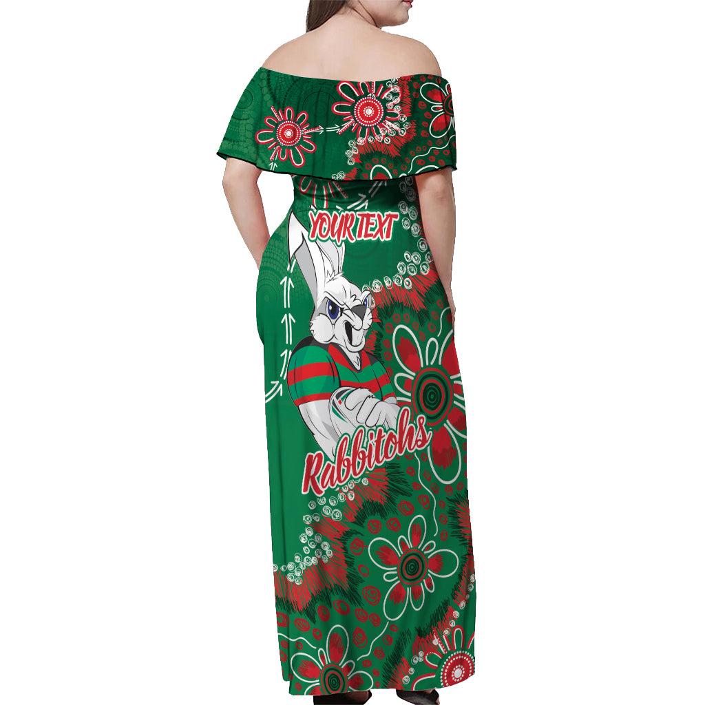 Personalised Rabbitohs NAIDOC Week 2024 Off Shoulder Maxi Dress Aboriginal Fire Burning Sparks