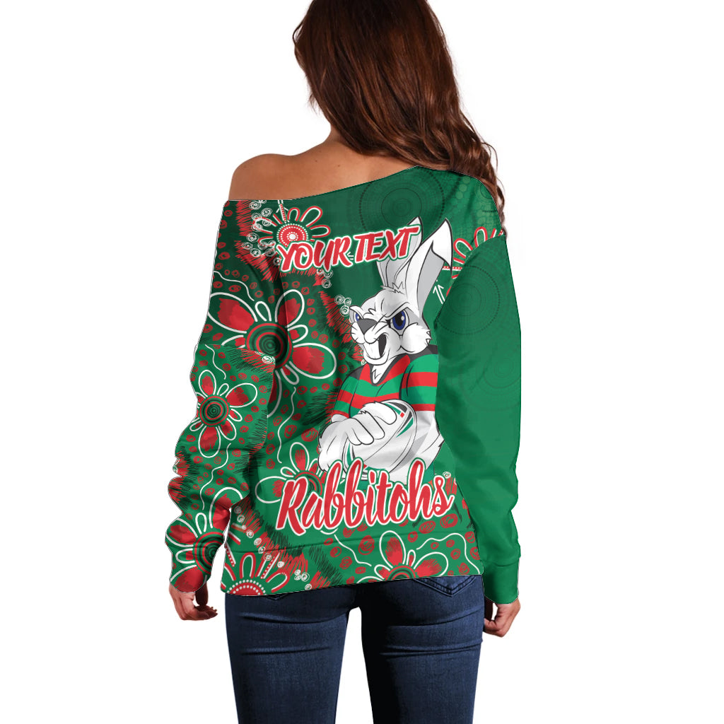 Personalised Rabbitohs NAIDOC Week 2024 Off Shoulder Sweater Aboriginal Fire Burning Sparks