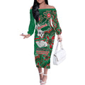 Personalised Rabbitohs NAIDOC Week 2024 Off The Shoulder Long Sleeve Dress Aboriginal Fire Burning Sparks