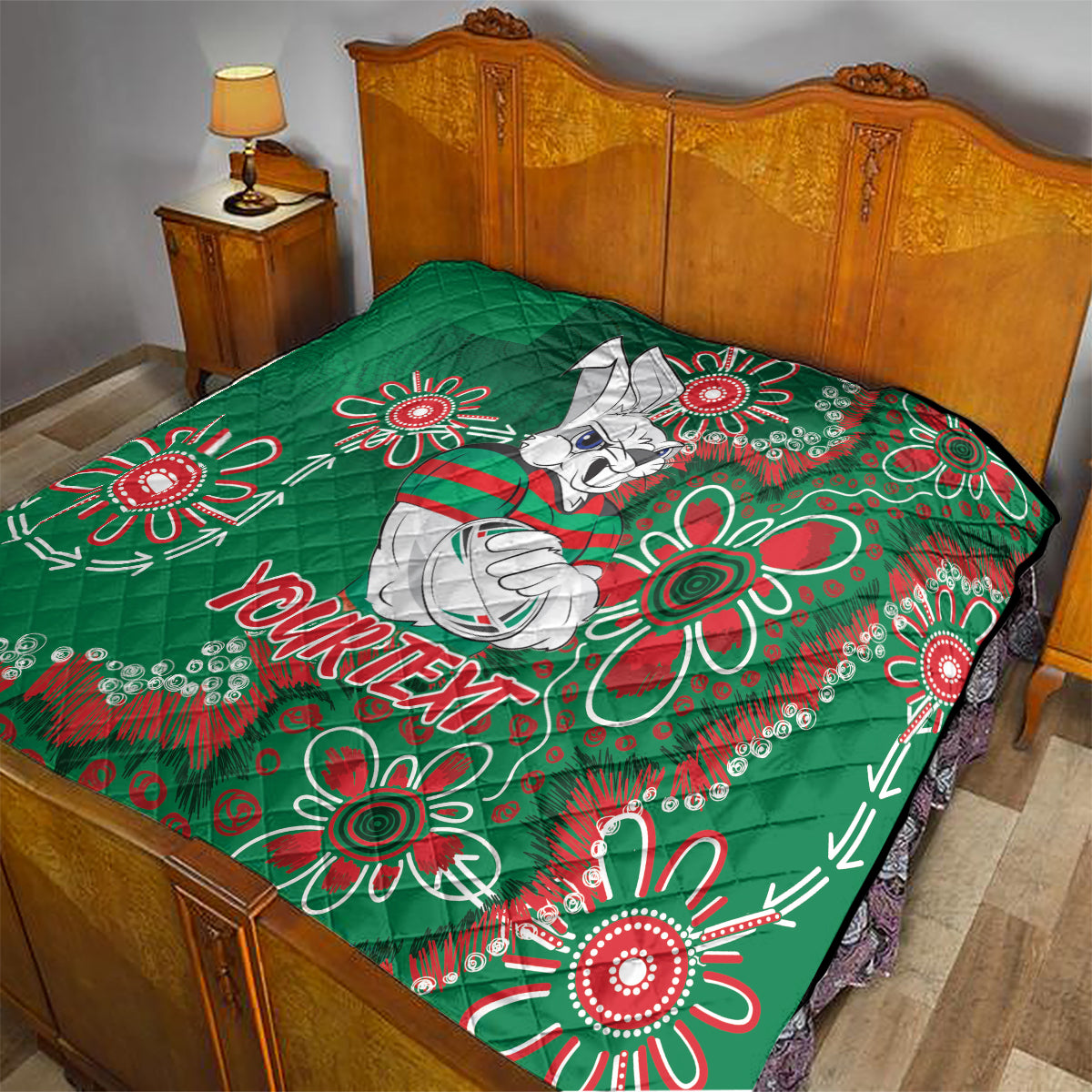 Personalised Rabbitohs NAIDOC Week 2024 Quilt Aboriginal Fire Burning Sparks
