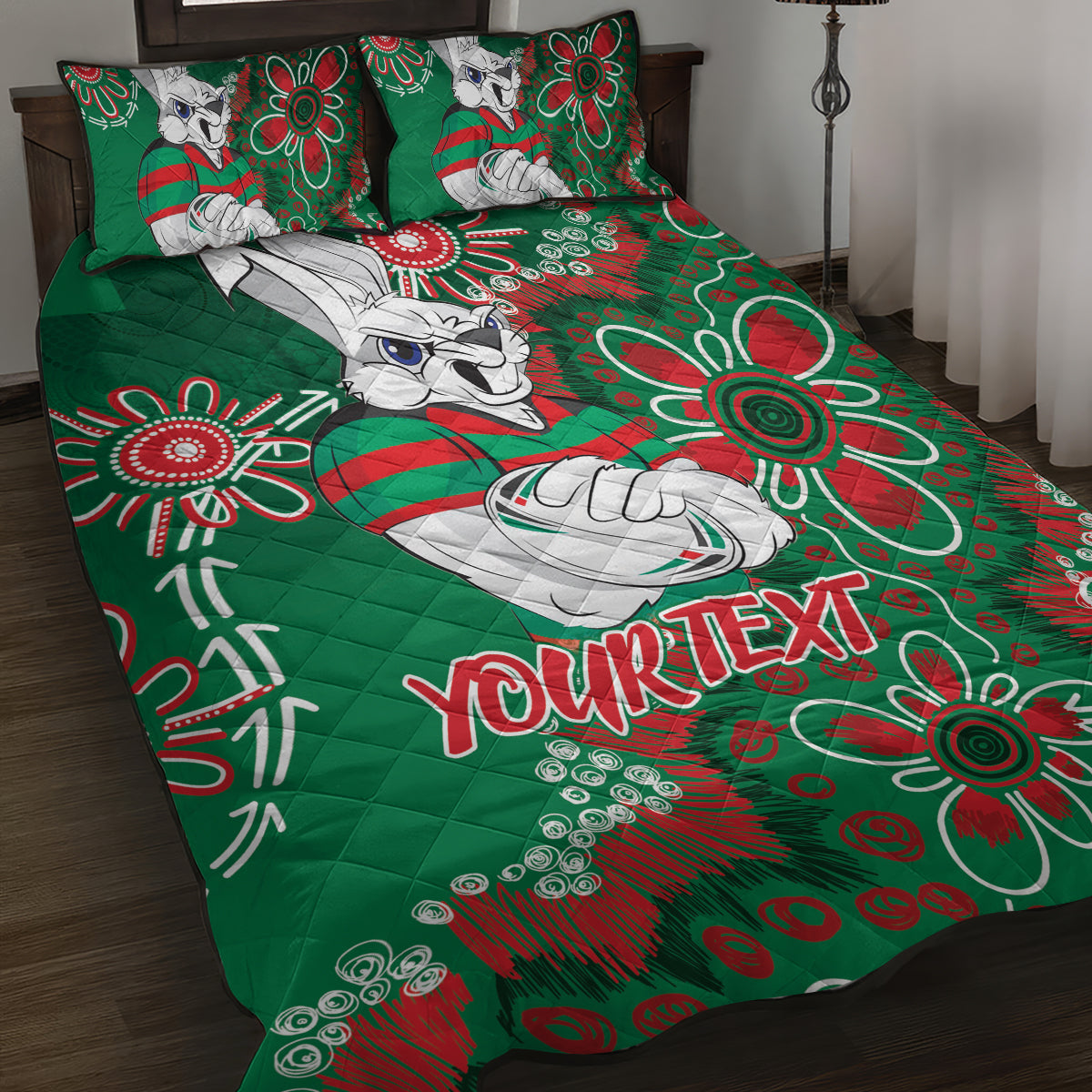 Personalised Rabbitohs NAIDOC Week 2024 Quilt Bed Set Aboriginal Fire Burning Sparks