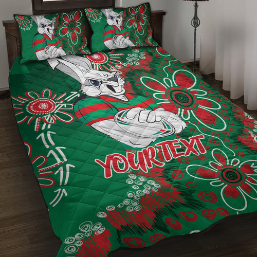 Personalised Rabbitohs NAIDOC Week 2024 Quilt Bed Set Aboriginal Fire Burning Sparks