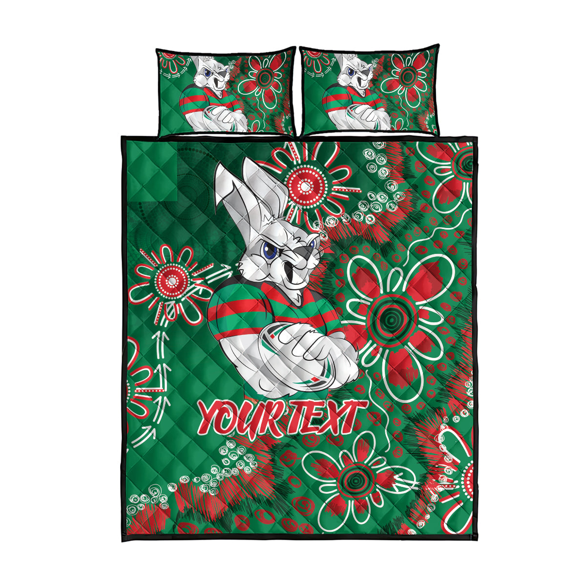Personalised Rabbitohs NAIDOC Week 2024 Quilt Bed Set Aboriginal Fire Burning Sparks