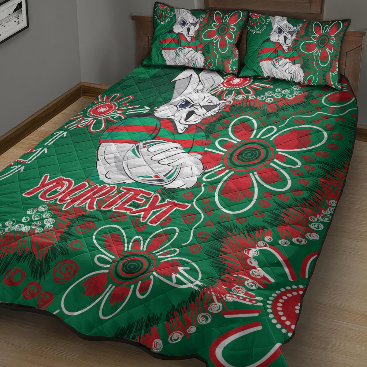 Personalised Rabbitohs NAIDOC Week 2024 Quilt Bed Set Aboriginal Fire Burning Sparks