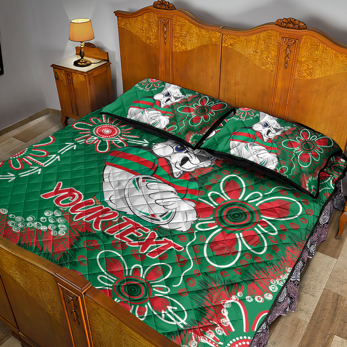 Personalised Rabbitohs NAIDOC Week 2024 Quilt Bed Set Aboriginal Fire Burning Sparks