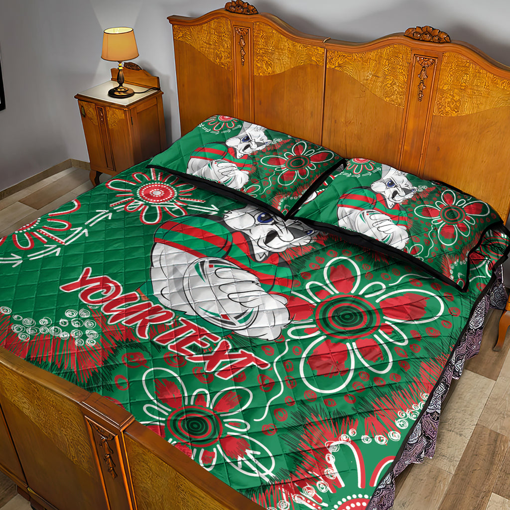 Personalised Rabbitohs NAIDOC Week 2024 Quilt Bed Set Aboriginal Fire Burning Sparks