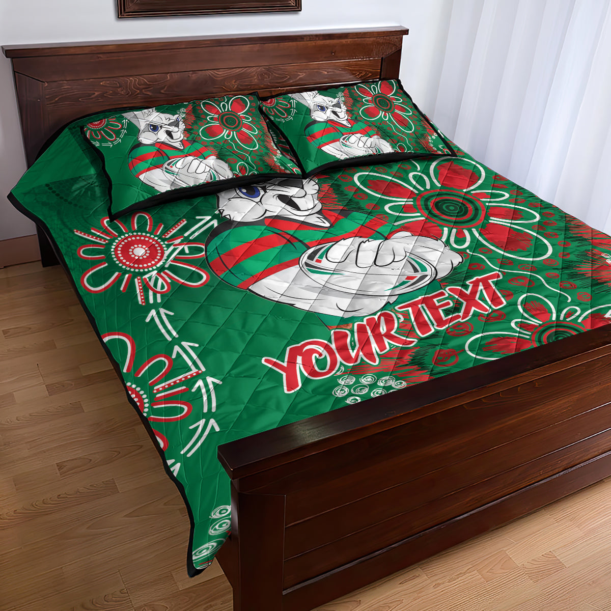 Personalised Rabbitohs NAIDOC Week 2024 Quilt Bed Set Aboriginal Fire Burning Sparks