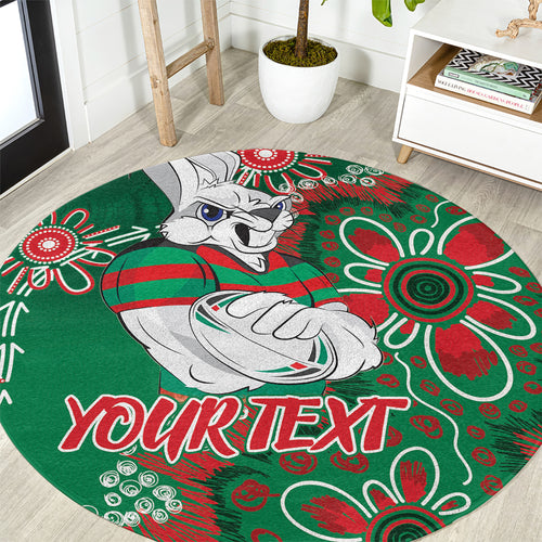 Personalised Rabbitohs NAIDOC Week 2024 Round Carpet Aboriginal Fire Burning Sparks