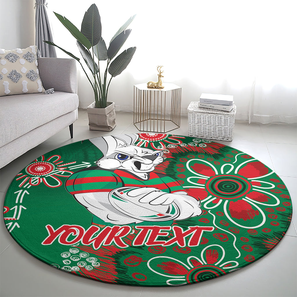 Personalised Rabbitohs NAIDOC Week 2024 Round Carpet Aboriginal Fire Burning Sparks