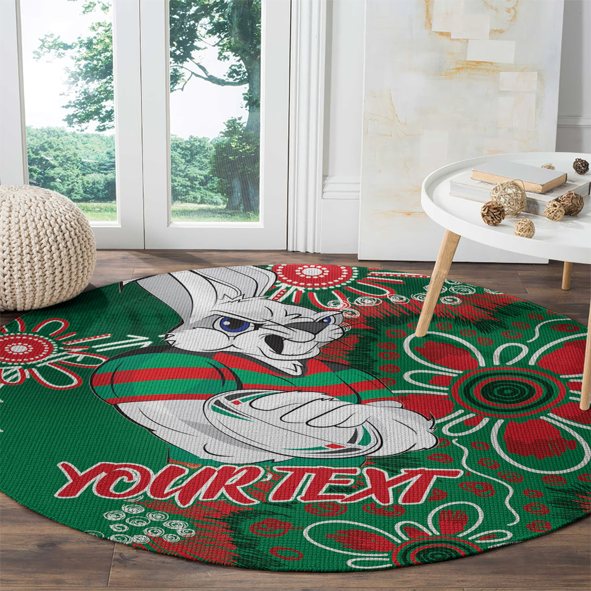 Personalised Rabbitohs NAIDOC Week 2024 Round Carpet Aboriginal Fire Burning Sparks