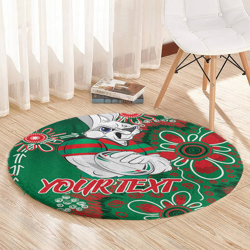 Personalised Rabbitohs NAIDOC Week 2024 Round Carpet Aboriginal Fire Burning Sparks