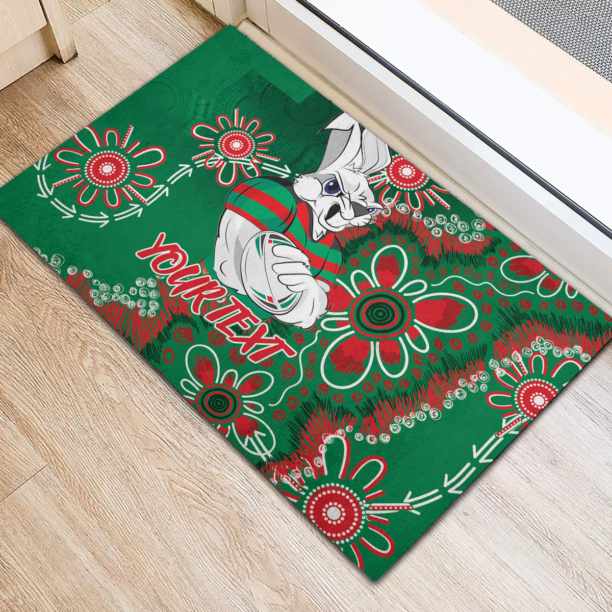 Personalised Rabbitohs NAIDOC Week 2024 Rubber Doormat Aboriginal Fire Burning Sparks