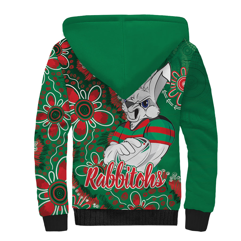 Personalised Rabbitohs NAIDOC Week 2024 Sherpa Hoodie Aboriginal Fire Burning Sparks