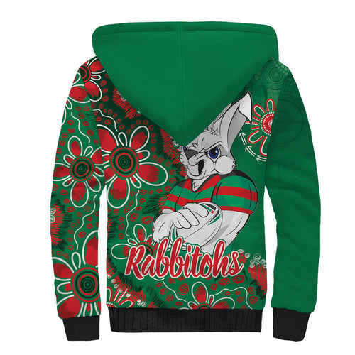 Personalised Rabbitohs NAIDOC Week 2024 Sherpa Hoodie Aboriginal Fire Burning Sparks