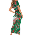 Personalised Rabbitohs NAIDOC Week 2024 Short Sleeve Bodycon Dress Aboriginal Fire Burning Sparks