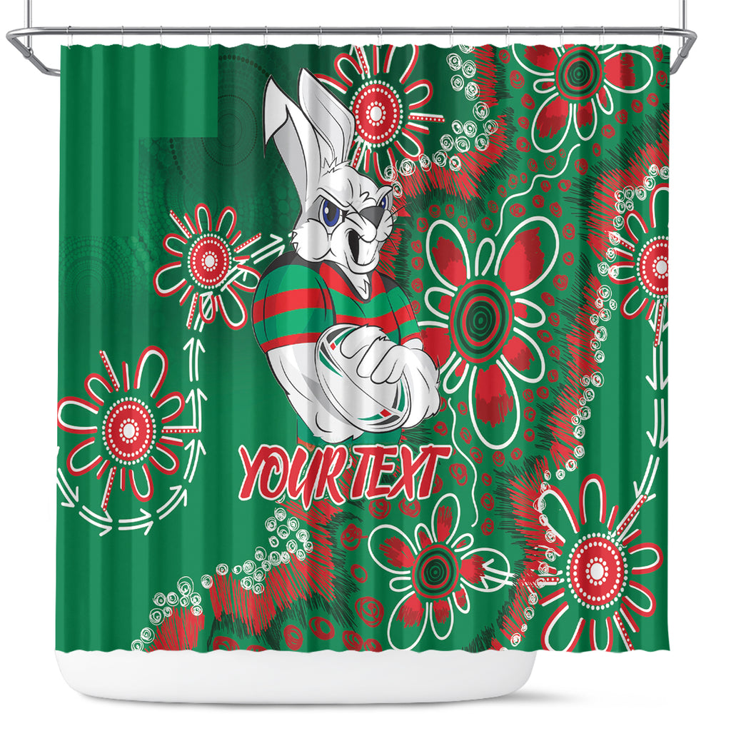 Personalised Rabbitohs NAIDOC Week 2024 Shower Curtain Aboriginal Fire Burning Sparks