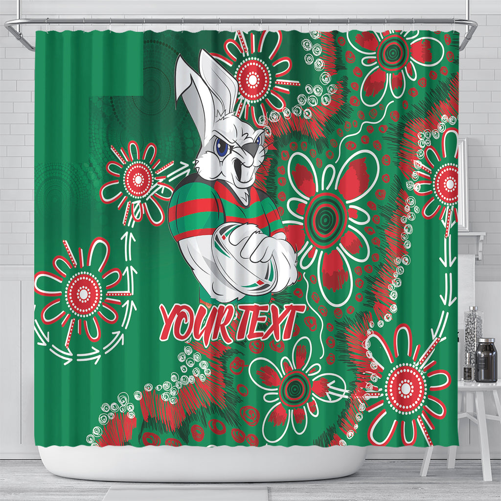 Personalised Rabbitohs NAIDOC Week 2024 Shower Curtain Aboriginal Fire Burning Sparks