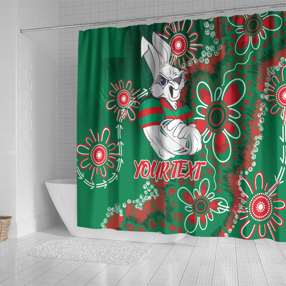 Personalised Rabbitohs NAIDOC Week 2024 Shower Curtain Aboriginal Fire Burning Sparks