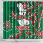 Personalised Rabbitohs NAIDOC Week 2024 Shower Curtain Aboriginal Fire Burning Sparks
