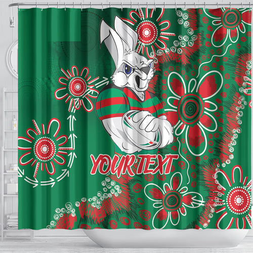 Personalised Rabbitohs NAIDOC Week 2024 Shower Curtain Aboriginal Fire Burning Sparks