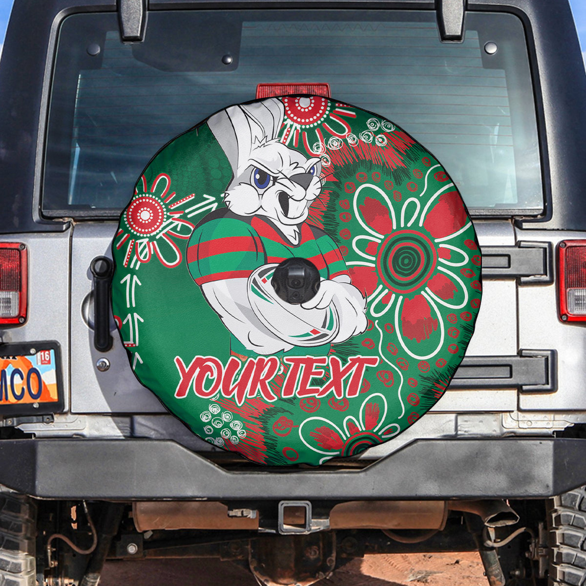Personalised Rabbitohs NAIDOC Week 2024 Spare Tire Cover Aboriginal Fire Burning Sparks