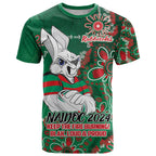 Personalised Rabbitohs NAIDOC Week 2024 T Shirt Aboriginal Fire Burning Sparks